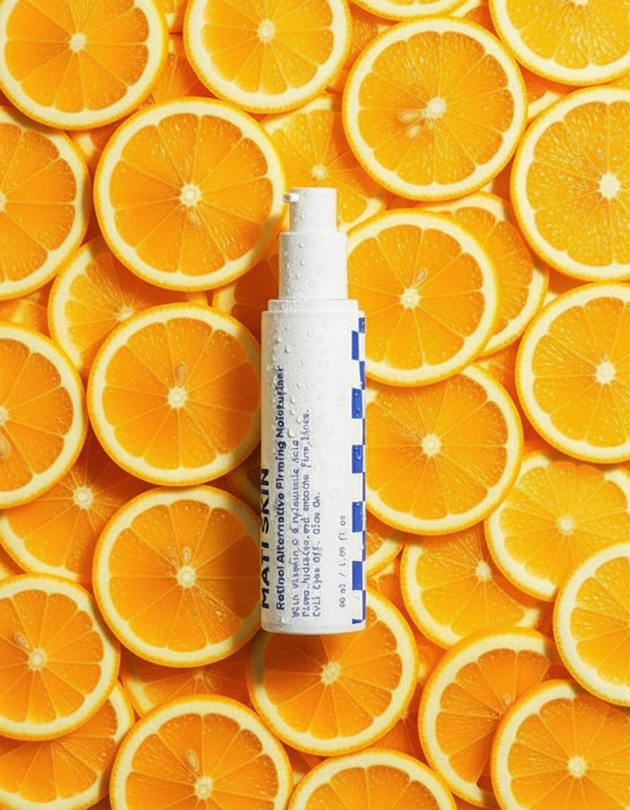 Product with vibrant orange slices background